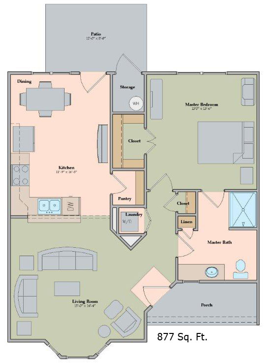 1 Bed 877 Square Foot Unit Floorplan